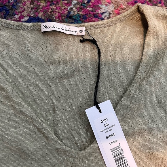 Michael Stars OS NWT Vintage Double Front Vee Tee Linden Shine - Picture 2 of 7